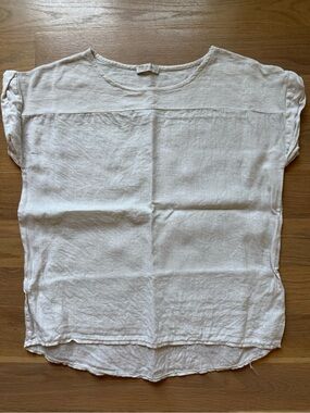 Bellaumbra Cream Linen-Blend Short Sleeve Boxy Top